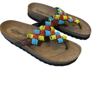 Sol Amass Beaded Thong Sandals Boho Woven Leather Colorful Spain EU 39 US 8-8.5